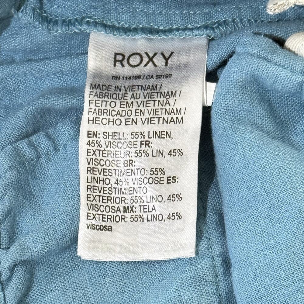 Roxy On The Seashore Pants XS Blue Linen Blend Drawstring Elastic Waist Roll Tab - Picture 4 of 10